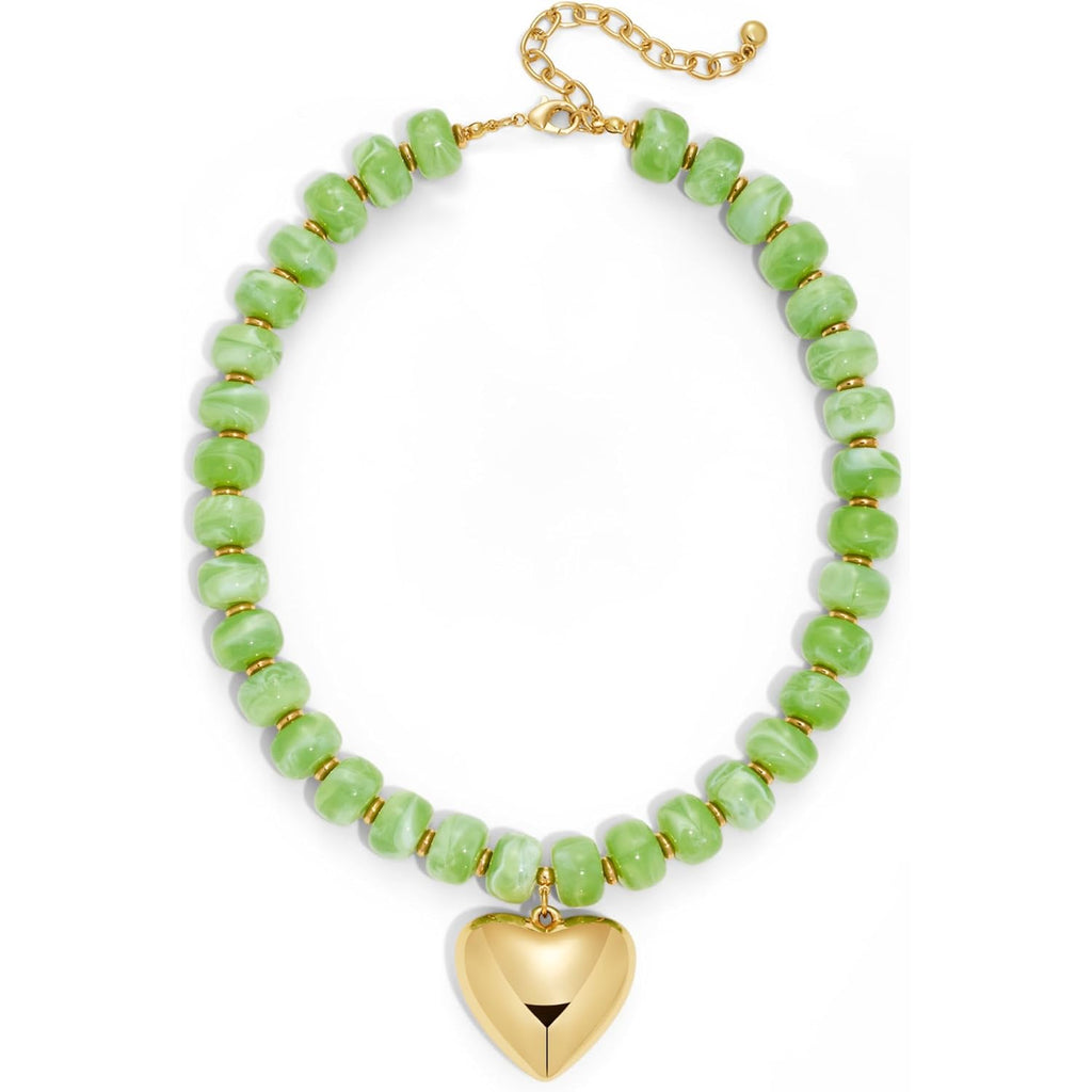 Gold Heart Pendant Necklaces for Women Colorful Acrylic Resin Beaded Choker Necklace Fashion Chunky Statement Beaded Heart Necklace
