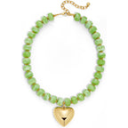 Gold Heart Pendant Necklaces for Women Colorful Acrylic Resin Beaded Choker Necklace Fashion Chunky Statement Beaded Heart Necklace