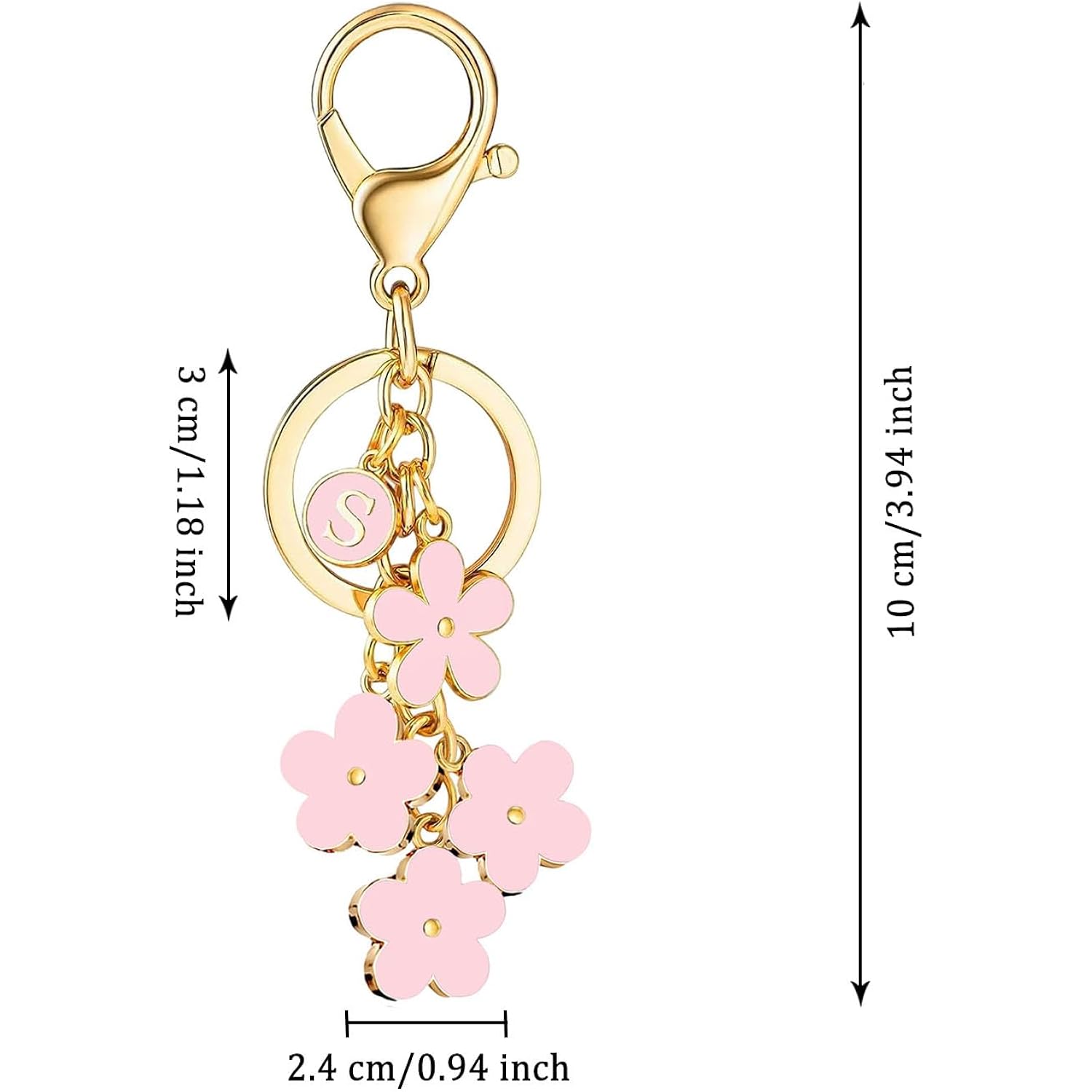 BESPMOSP Pink Flower Charms Keychain for Women Initial Letter A-Z Keychains for Key Handbag Purse Flower Bag Charm