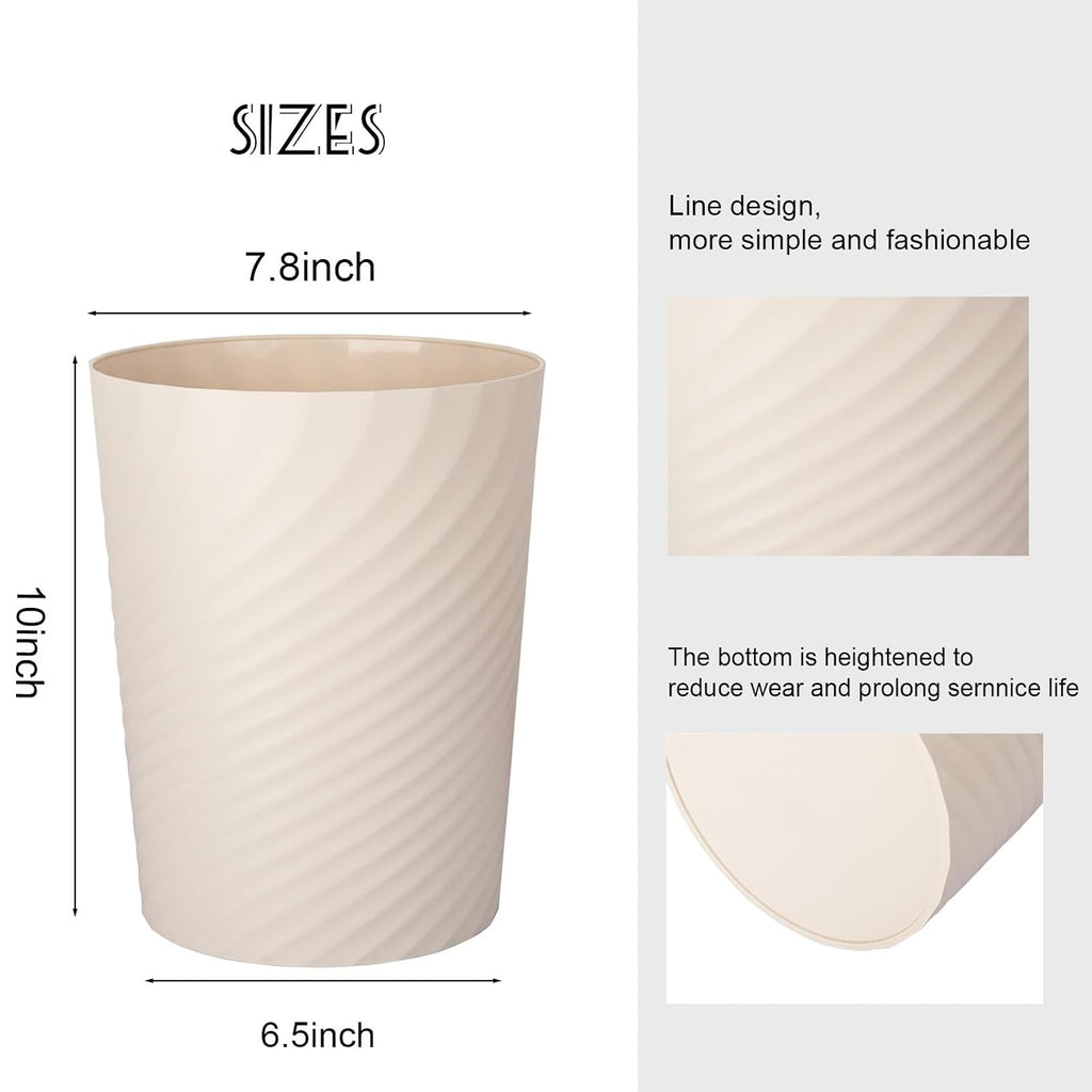 Plastic Small Bathroom Trash Can Wastebasket Garbage Can, Beige | Sturdy-Easy To Clean, Bathroom, Laundry Room, Kitchen, Office, Kids Room, Dorm, Bedroom, 1.8 Gallon
