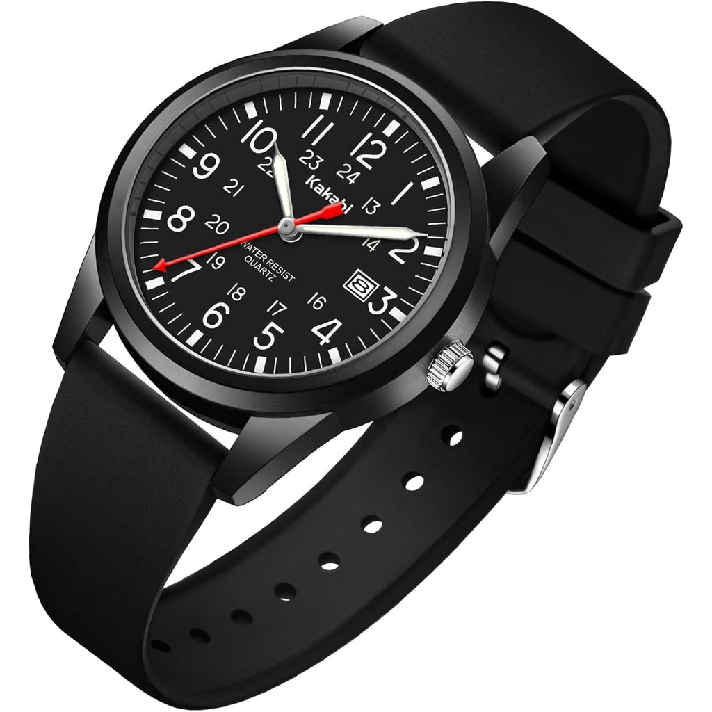 Men'S Easy To Read Watch, Unisex Military Sport Analog Quartz Casual Wristwatch With Comfortable Silicone Strap, 24 Hour Time, 30M Water Resistance