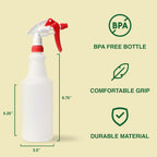 Heavy Duty 32Oz Plastic Spray Bottles For Cleaning - Large Empty Industrial Bottles For Gardening Solutions, Vinegar, Chemicals, Professional Cleaners - Adjustable Sprayer Nozzle - Red 2 Pack
