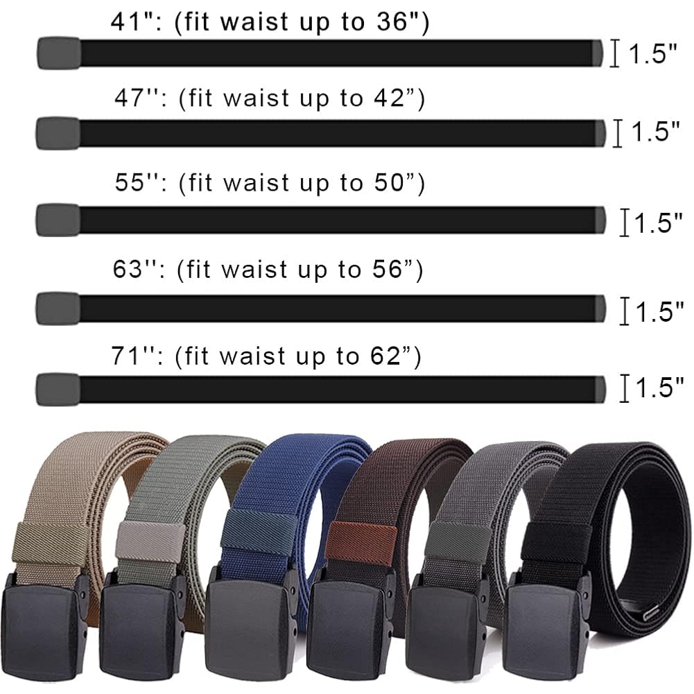 2-Pack Elastic Stretch Belt, Men’S All Size No Metal Nylon Tactical Hiking Belt