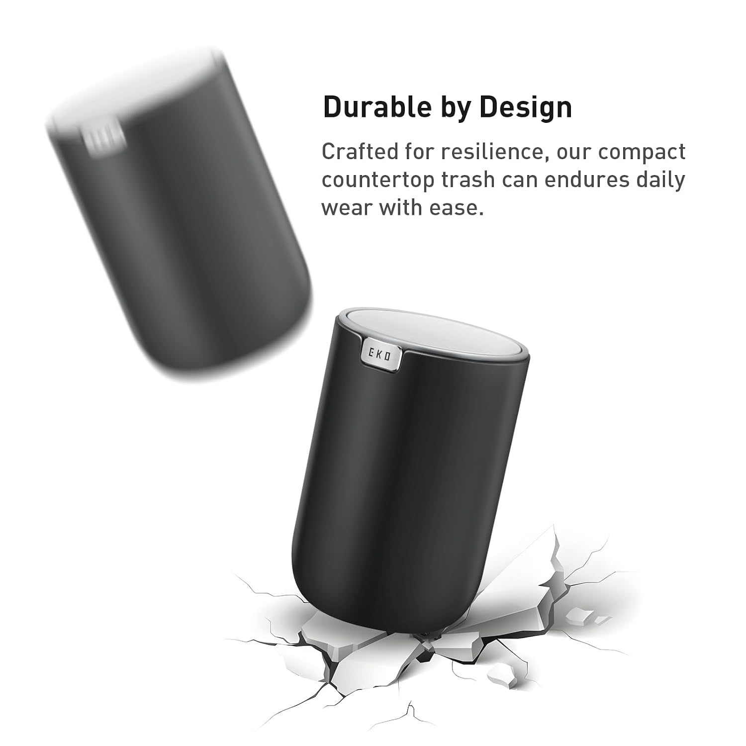 Eko Fandy 0.4 Gal/1.5L Mini Tabletop Trash Bin With Swing-Lid, Desktop Trash Can For Bathroom Countertop, Vanity, Coffee Or Office, Small Garbage Bin (Black)