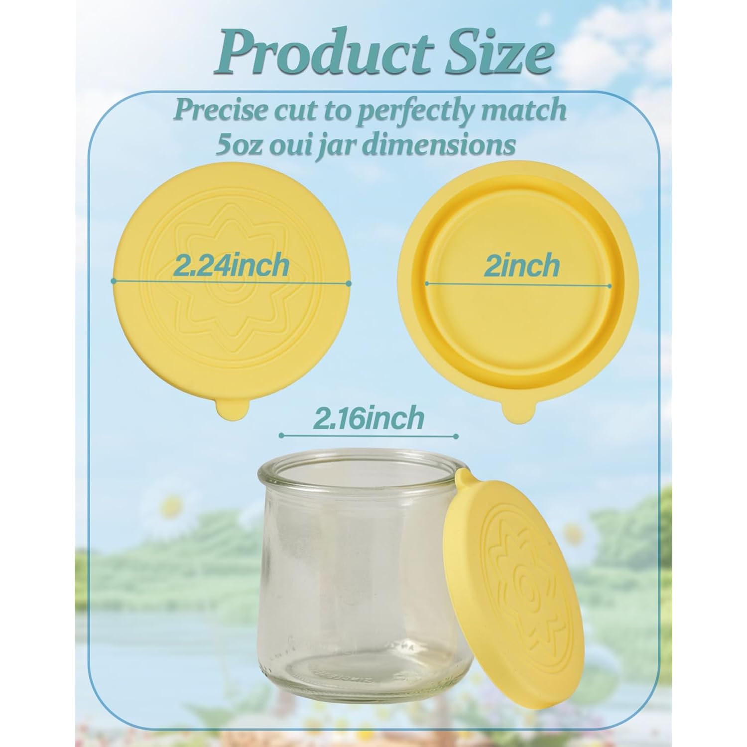 12 Pack Silicone Oui Yogurt Jar Lids with 12 Labels, Food-Grade Lids for 5Oz Oui Yogurt Jars, Reusable Silicone Canning Covers Perfect for Oui Yogurt Bottle(Jar not Includ)