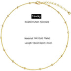 Tewiky Gold Chain Necklace for Women, 14k Gold Plated Thin Beaded Wave Box Chain Necklace Dainty Gold Necklace Simple Layered Gold Choker Necklaces Minimalist Gold Link Chain Necklace Trendy Jewelry for Women