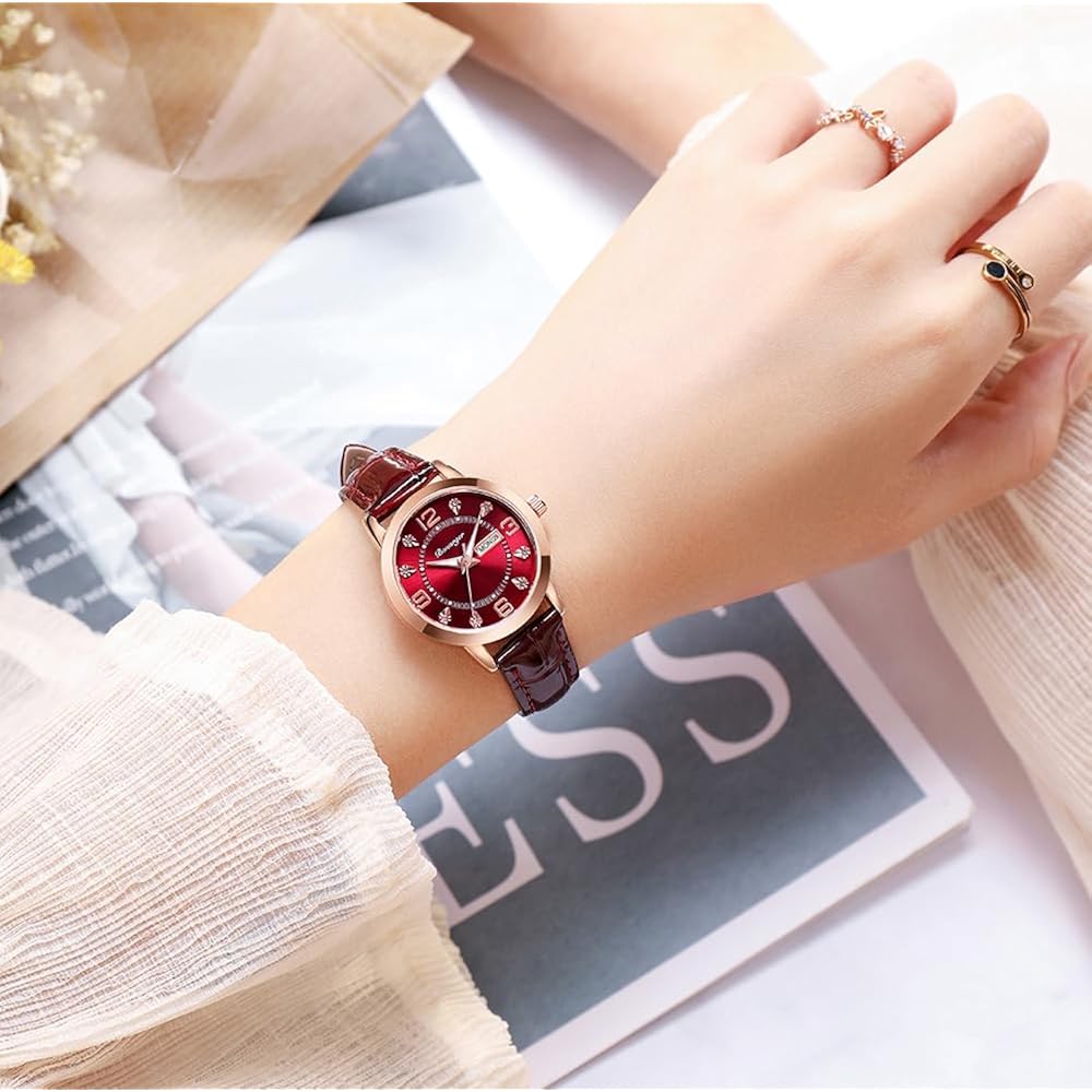 BESTKANG Leather Women Watches Ladies Dress Analog Quartz Date Classic Luminous Leather Strap 3ATM Waterproof Female Wrist Watch
