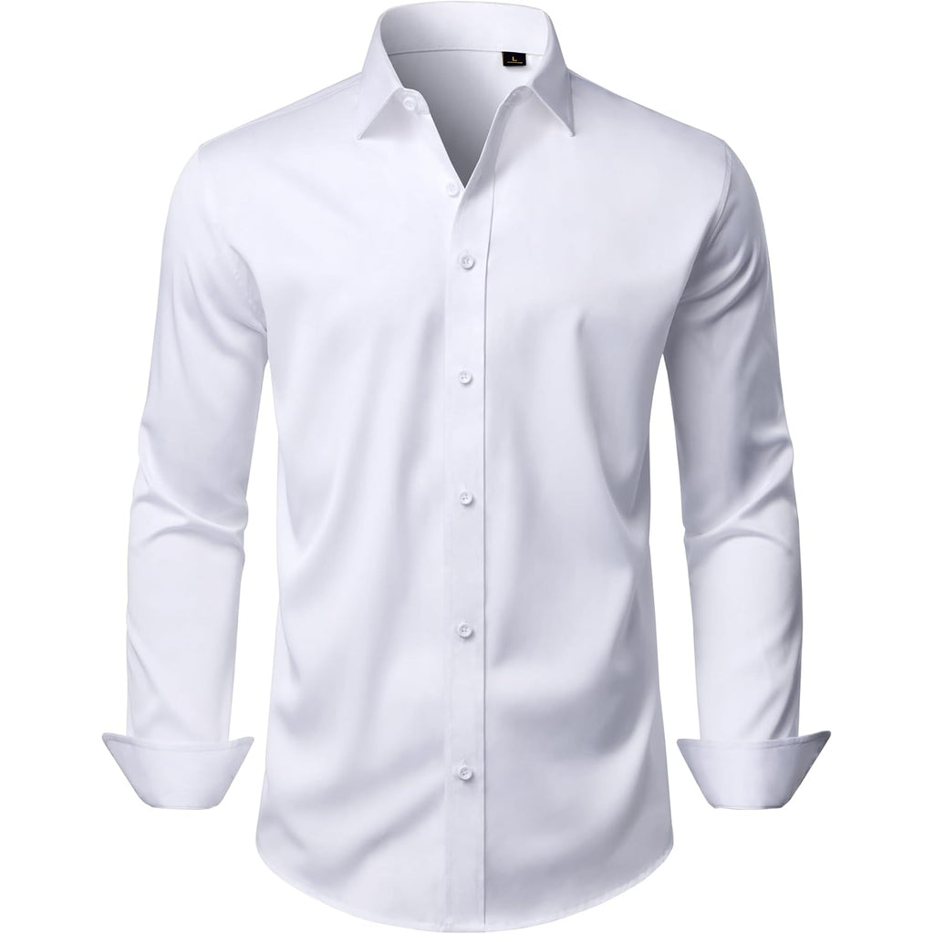 Mens Wrinkle-Free Dress Shirts Long Sleeve Stretch Flex Button Down Shirt | Regular Fit, Back Darts, Crisp Collar, Adjustable Cuffs, Easy Care, Business Casual, Button Up, Professional, Wedding, Prom