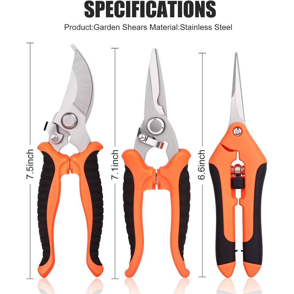3 Pcs Garden Shears, Stainless Steel Gardening Scissors, Pruning Shears For Gardening, Pruning Scissors For Flowers Fruit Tree
