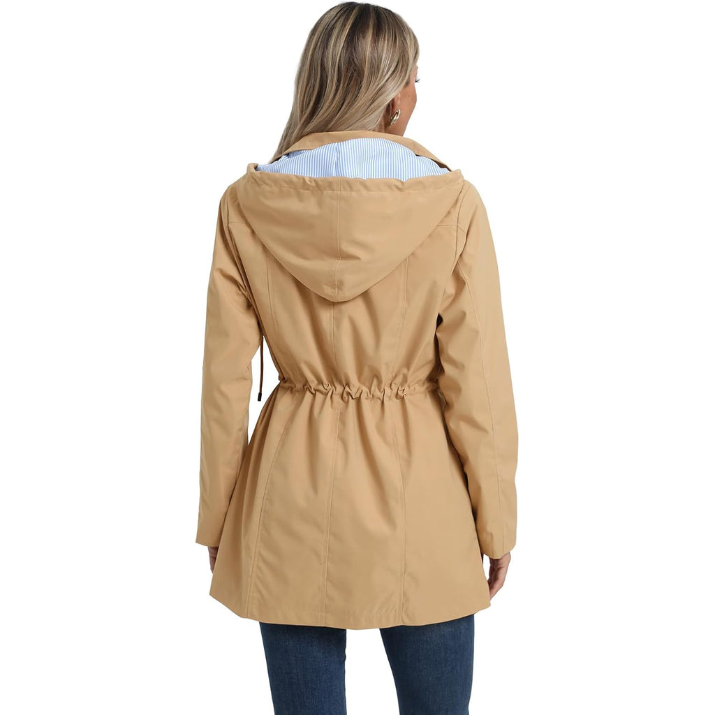Saphirose Women'S Rain Jacket Waterproof Rain Coat With Hood Outdoor | Long, Windbreaker, Raincoat, Lightweight, Drawstring Waist, Snap Pockets, Camping, Travel, Daily Wear, Walking Dog