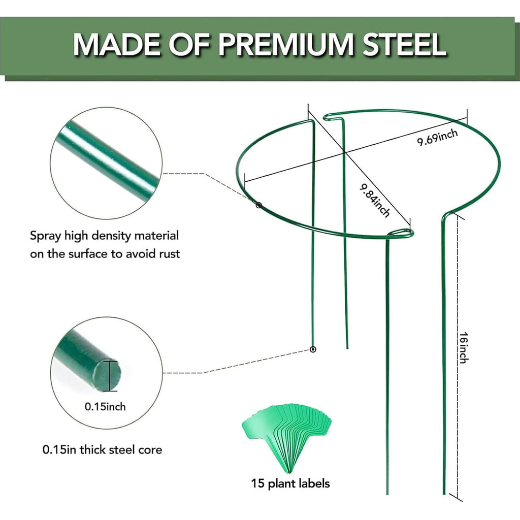 12 Pack 16 Inch Metal Plant Support Stakes For Outdoor Plants And Flowers | Peony Cages And Supports, Flower Stakes, Includes 15 Pcs Twist Ties, Sturdy, Rust-Proof, Easy To Install, Durable