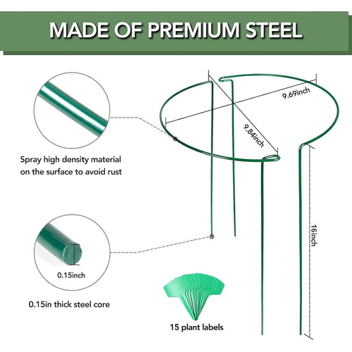 12 Pack 16 Inch Metal Plant Support Stakes For Outdoor Plants And Flowers | Peony Cages And Supports, Flower Stakes, Includes 15 Pcs Twist Ties, Sturdy, Rust-Proof, Easy To Install, Durable
