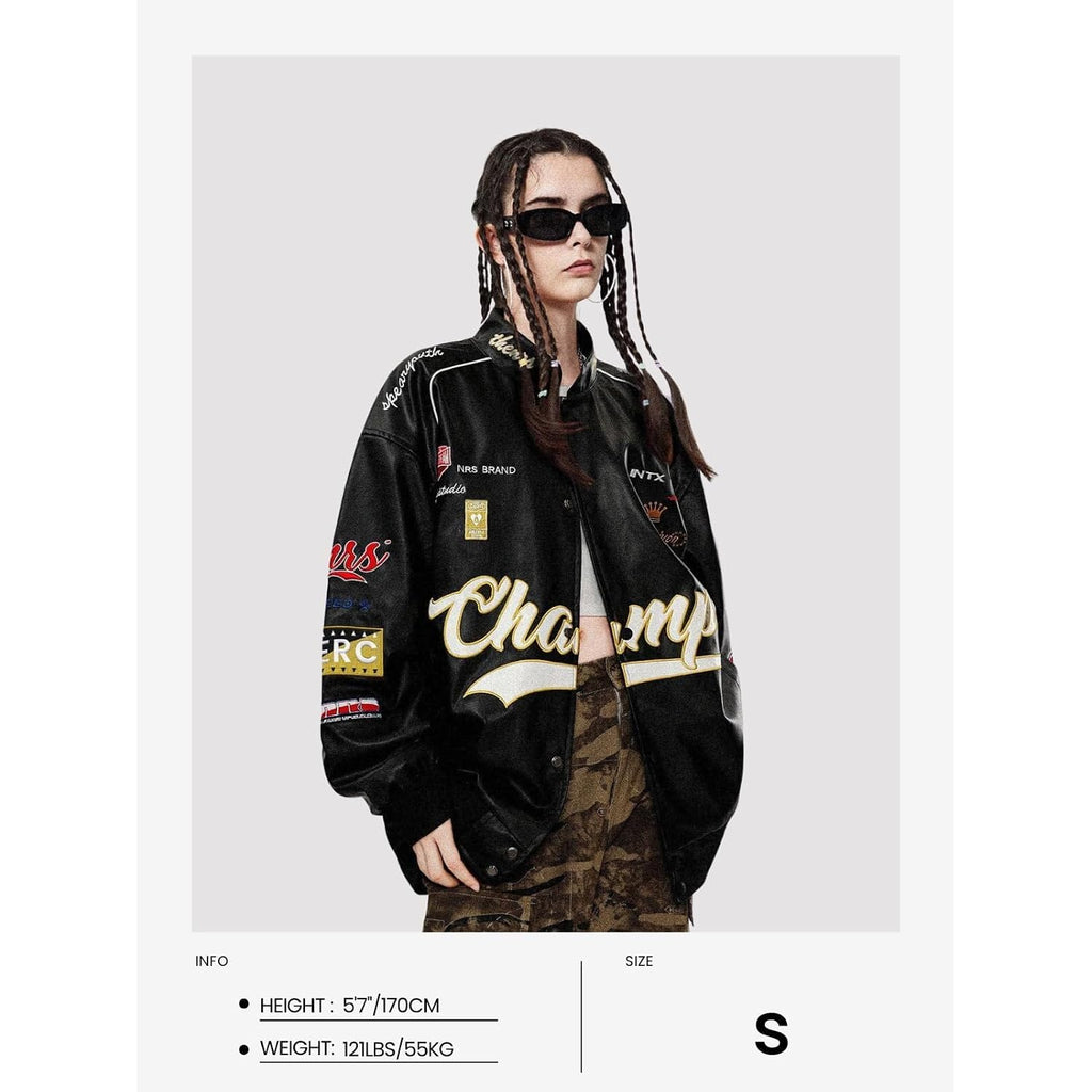 Aelfric Eden Faux Leather Racing Jacket Oversized Motorcycle Biker Racer Jackets Streetwear Unisex