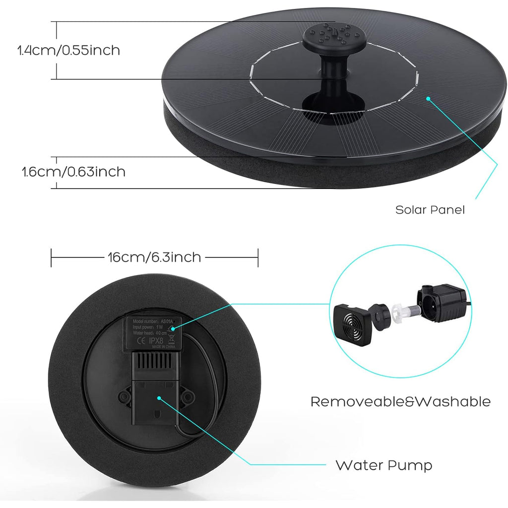 Mademax 1W Solar Bird Bath Fountain Pump, Solar Fountain, Free Standing Floating Solar Powered Water Fountain Pump For Bird Bath, Garden, Pond, Pool, Outdoor