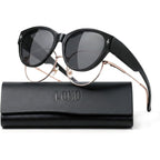 LOHO Sunglasses That Fit Over Glasses, Over Glasses Sunglasses for Women Men, Polarized UV400 Driving Shades Cat Eye Black