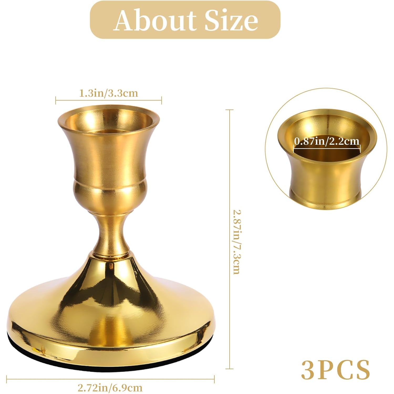 3 Pcs Brass Gold Taper Candle Holders, Vintage Metal Candlestick Holders Set for Dining Table, Wedding & Party Centerpiece Decor, Fits Standard Taper Candles, Mantel & Home Decorations