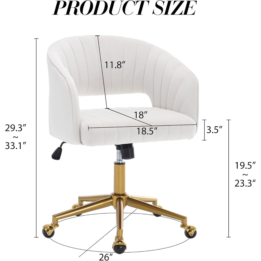 Home Office Chair Swivel Velvet Desk Chair Accent Armchair Upholstered Modern Tufted Chairs With Gold Base For Girls Women Ergonomic Study Seat Computer Task Stools For Living Room(Cream)