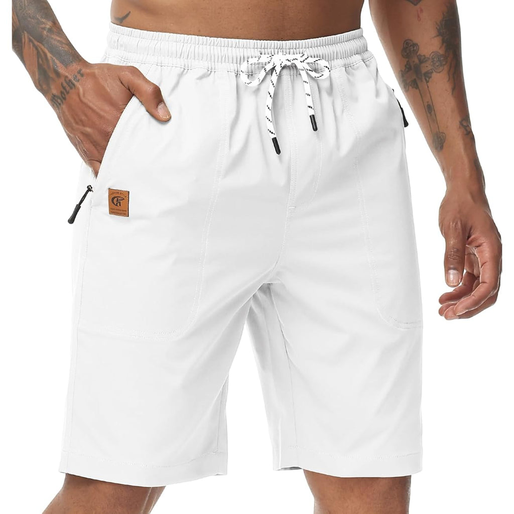 Men'S Stretch Shorts Casual Classic Fit Drawstring Summer Beach Shorts With Zipper Pockets