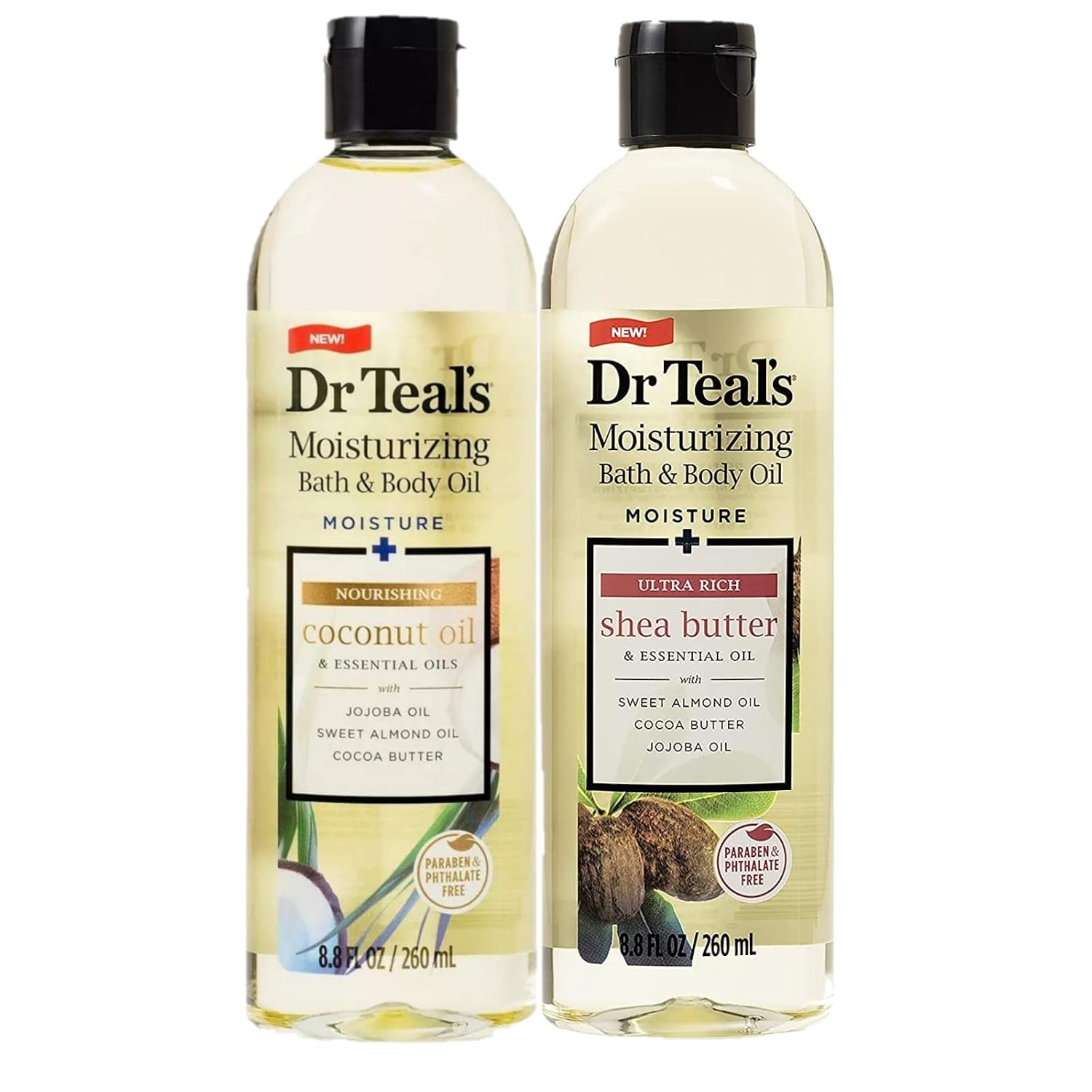 Dr. Teals Bath & Body Oil Variety Gift Set (2 Pack, 8.8Oz Ea.) - Ultra Rich Shea Butter & Nourishing Coconut Oil - Essential Oils Hydrate Skin & Alleviate Daily Stress - At Home Spa Kit