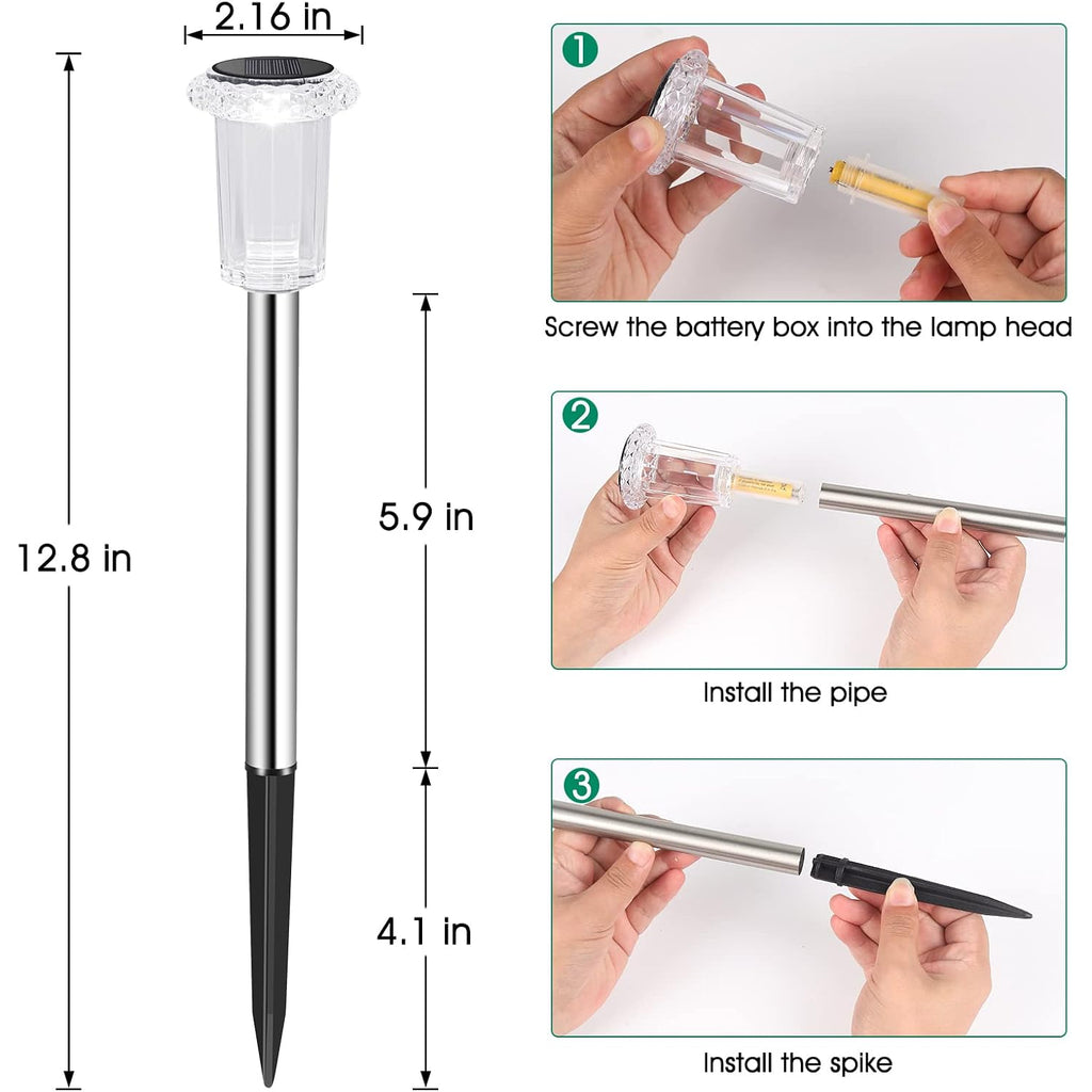 Solar Outdoor Lights, 10 Pack Waterproof Stainless Steel Solar Stake Lights For Pathway Garden Yard Path Walkway Driveway Lawn Patio Outside Decor, Cool White