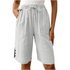 Womens Bermuda Shorts Summer Casual Wide Leg Knee Length High Waisted Cotton Long Shorts with Pockets Beach Outfits