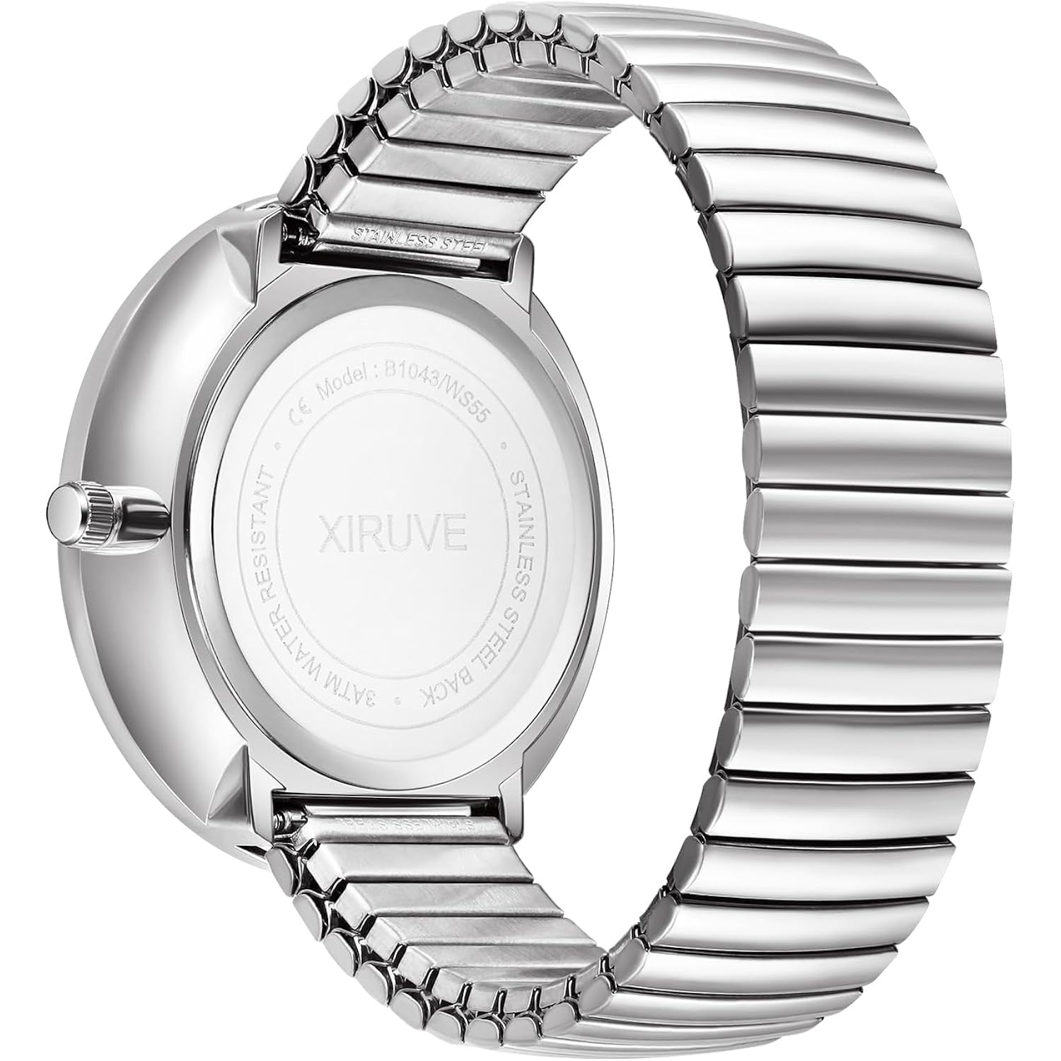 Women's Men's Super Large Face Easy to Read Dial Stainless Steel Stretch Band Bracelet Watch