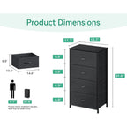 AODK Dresser for Bedroom with 4 Storage Drawers, Small Dressers Chest of Drawers Fabric Dresser with Sturdy Steel Frame, Black