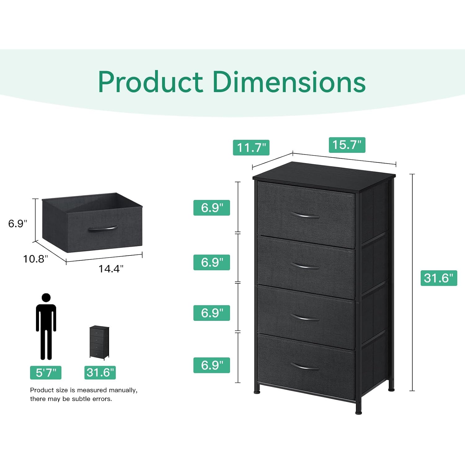AODK Dresser for Bedroom with 4 Storage Drawers, Small Dressers Chest of Drawers Fabric Dresser with Sturdy Steel Frame, Black