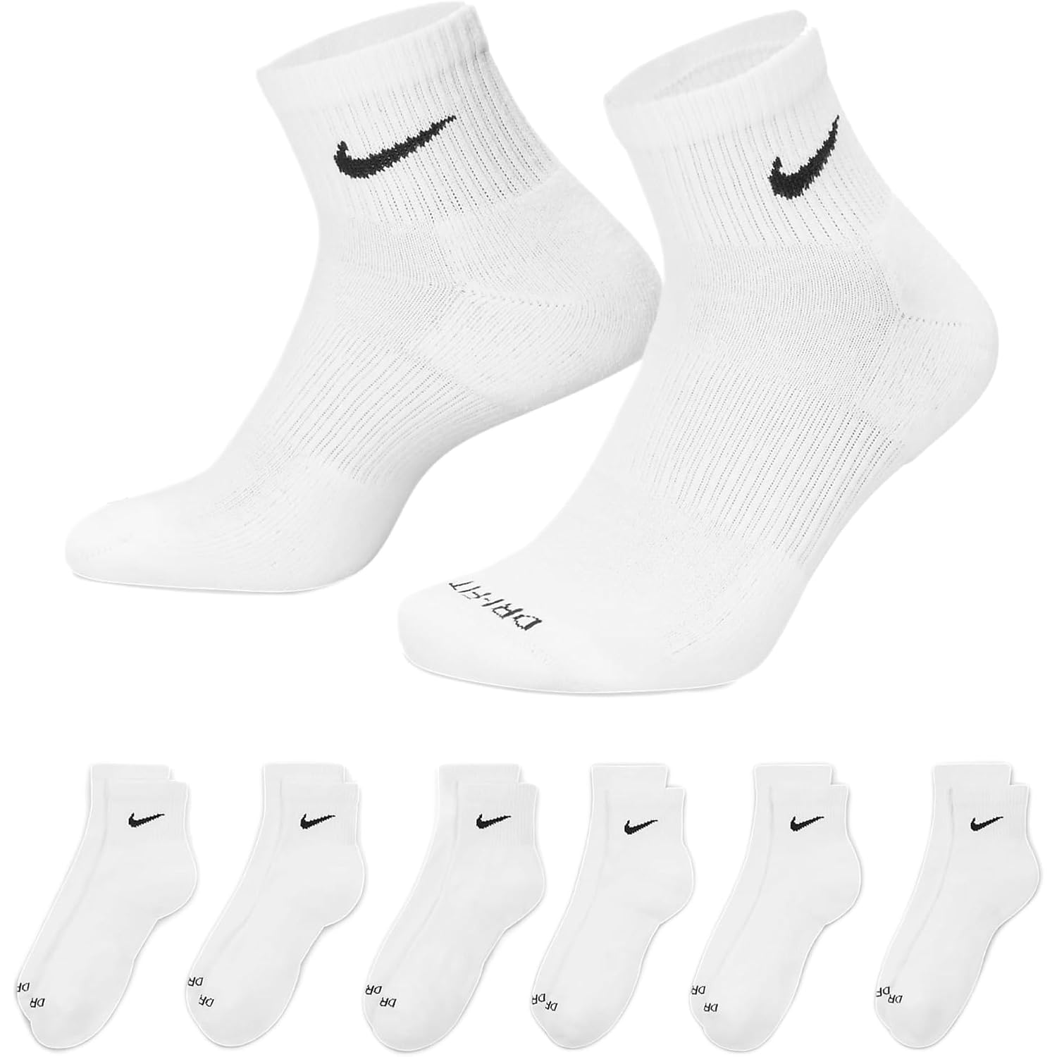 Nike Mens Everyday Cushion Ankle Socks 6-Pack Sx6899, White, Medium