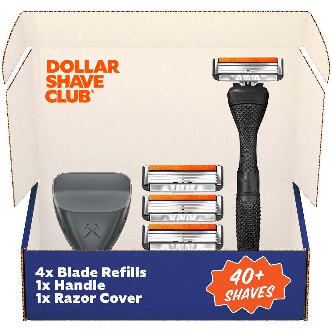 Dollar Shave Club | Travel Shave Set | 4 Swift Rinse Refill Cartridges, 1 Handle (Black), 1 Razor Cover