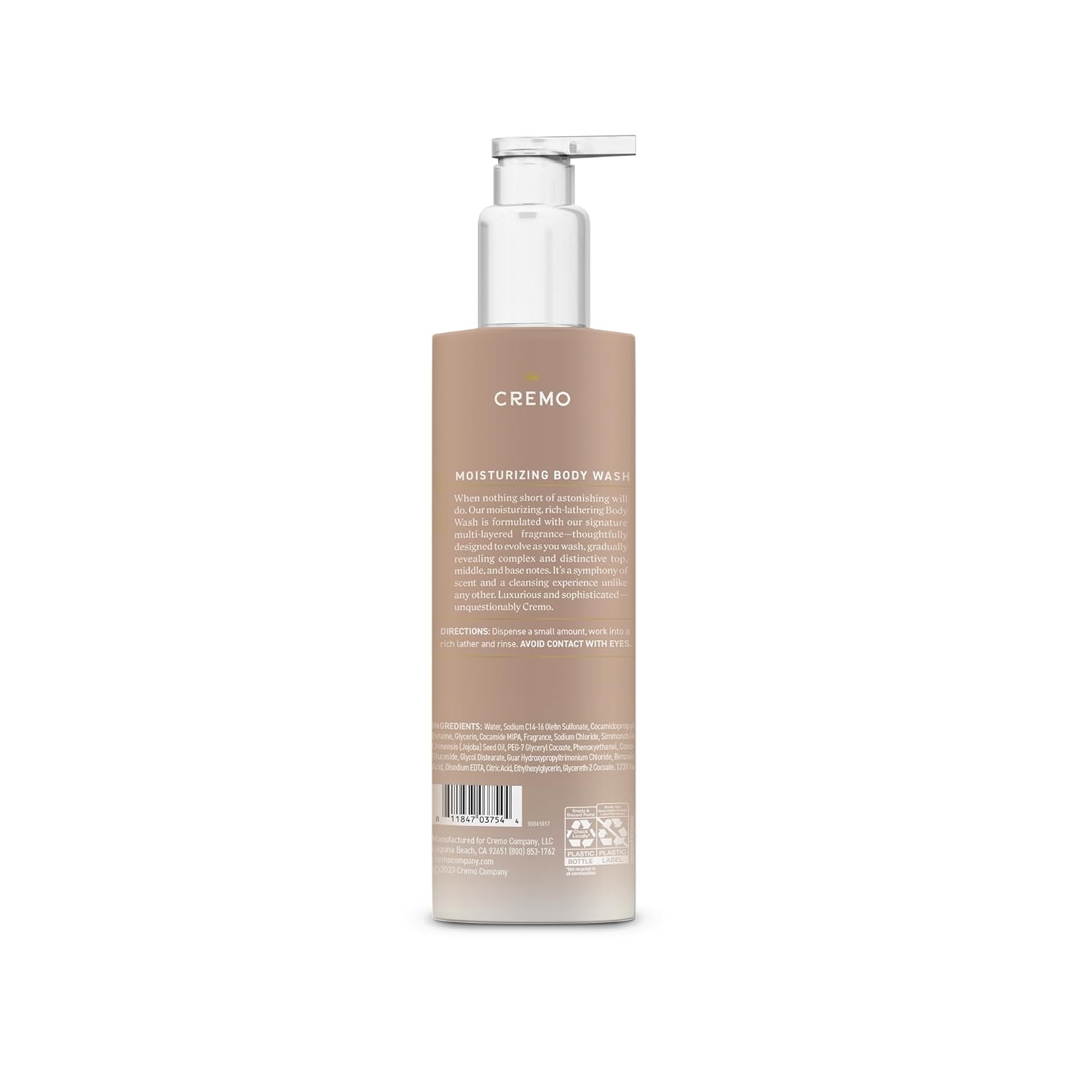 Cremo White Jasmine Amber Skin Moisturizing Body Wash for Women, Notes of White Jasmine, Red Currant, and Sweet Amber, 16 Fl Oz