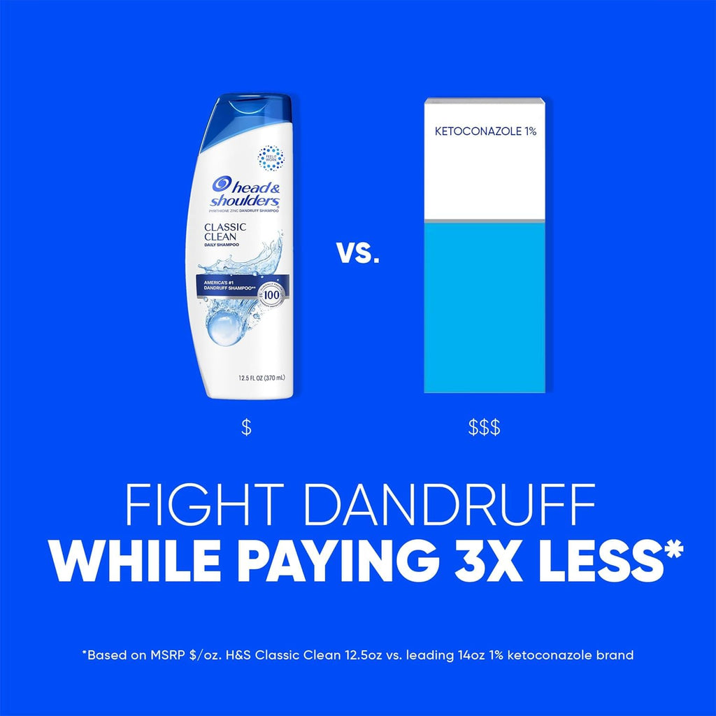 Head & Shoulders Anti-Dandruff Shampoo with 1% Pyrithione Zinc, Classic Clean Shampoo Twin Pack, Daily Use, Flake Control, Scalp Care, Color-Safe, Deep Clean, 32.1 fl oz Each