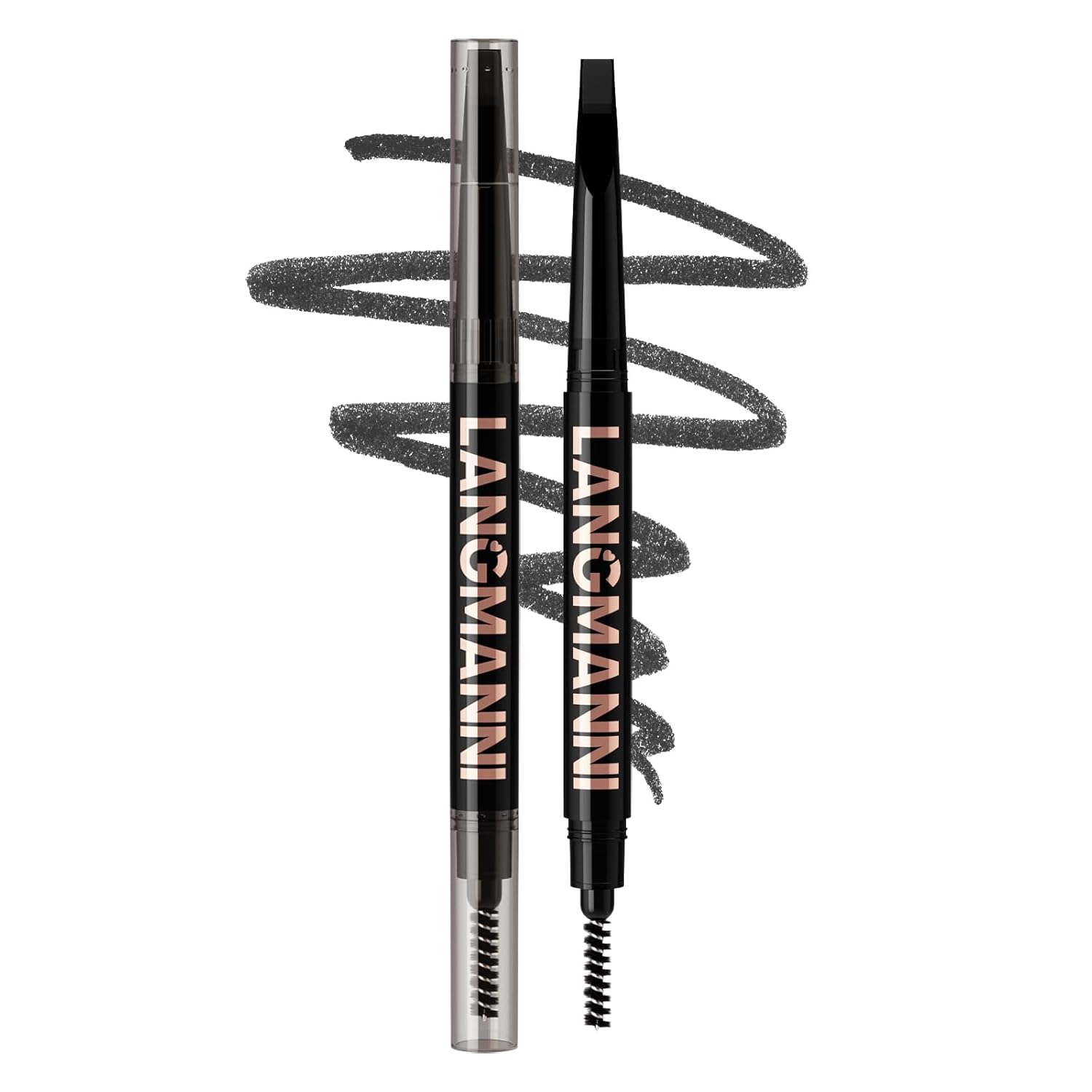 LANGMANNI Dual-Ended Eyebrow Pencil & Spoolie Brush | Ultra-Fine Tip Sculpting Pencil with Blending Brush For Natural Hair-Like Strokes & Groomed Brows (#03 Black)