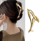 1 Packs Metal Dolphin Hair Claw Clips for Lady Thick Hair Large Catch Clip Barrette Non-slip Hair Jaw Clamp Clip Fashion Hair Styling Accessories for Women Girls Hair Ornament Lover Birthday Wedding