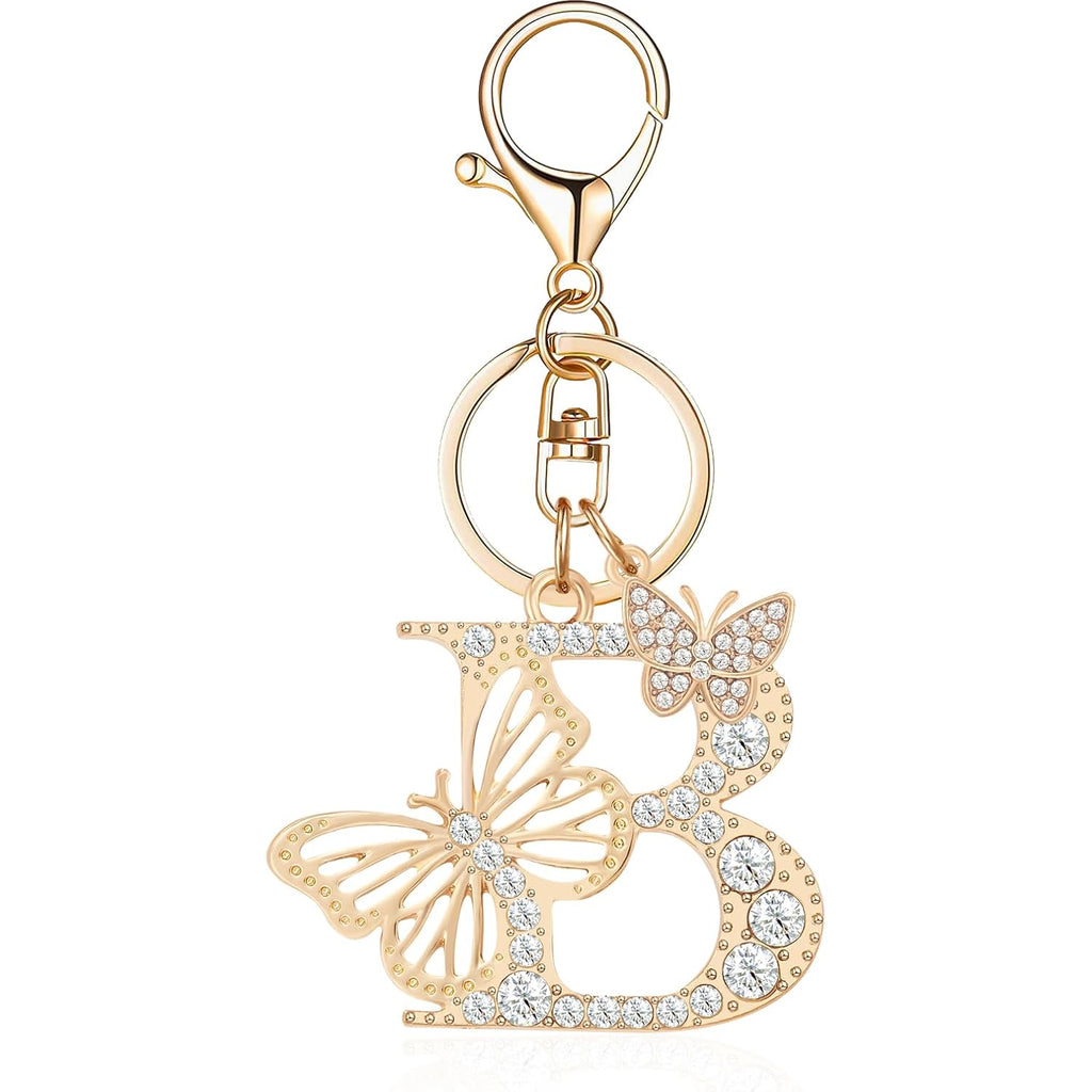 Gold Plated Alphabet Initial Letter Keyring Keychain for Women Girls Crystal Key Chains for Wallet Backpack Bag Charm