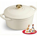 Overmont Enameled Cast Iron Dutch Oven - 5.5QT Pot with Lid Cookbook & Cotton Potholders - Heavy-Duty Cookware for Braising, Stews, Roasting, Sourdough Baking White