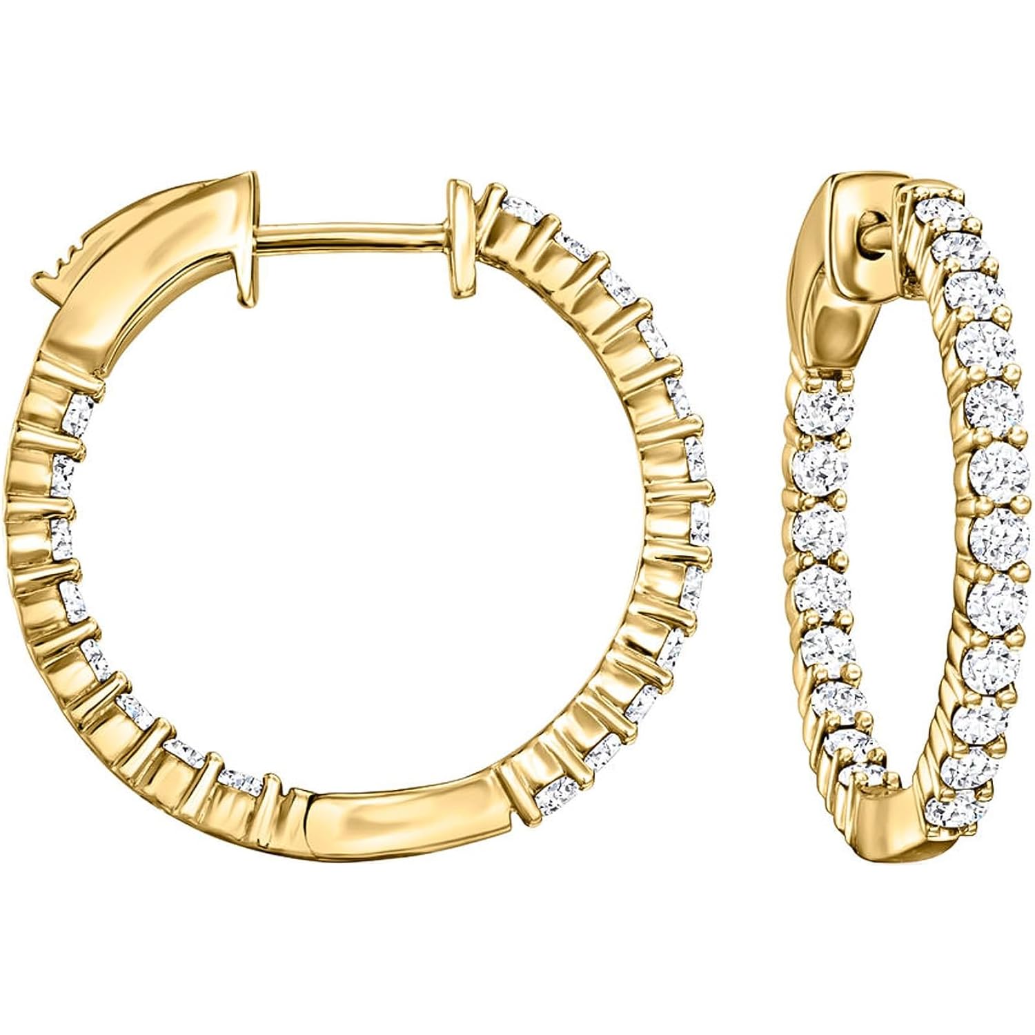 Ross-Simons Lab-Grown Diamond Inside-Outside Hoop Earrings in 18kt Gold Over Sterling, Earrings for Women, Silver Jewelry, Christmas, Birthday Gift, 3/4"