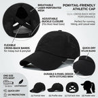 Criss-Cross Ponytail-Baseball-Cap for Women - Adjustable-High-Messy Bun Trucker-Hat Quick-Dry Mesh-Sun-Cap for Outdoor Black