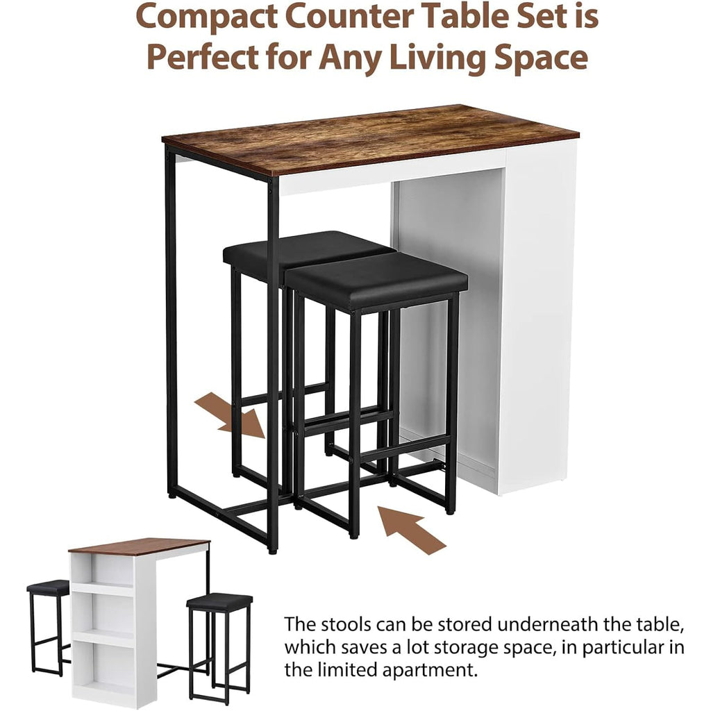 Panana 3 Piece Dining Table Set Kitchen Bar Table With Two Stool Storage Shelves Wood Counter Height Table Top With Sew Kerf Finish Dining Room Home