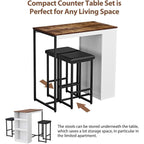 Panana 3 Piece Dining Table Set Kitchen Bar Table With Two Stool Storage Shelves Wood Counter Height Table Top With Sew Kerf Finish Dining Room Home