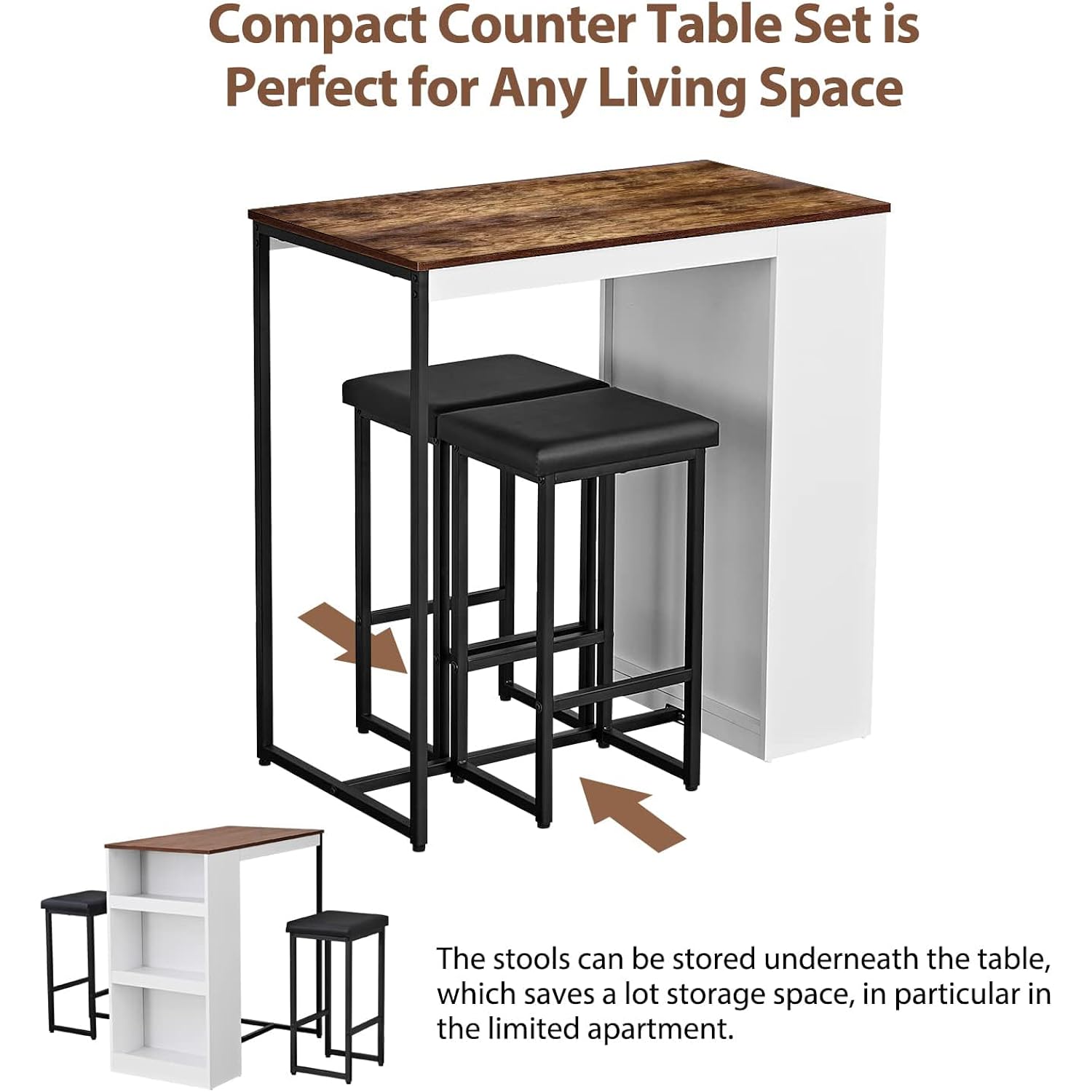 Panana 3 Piece Dining Table Set Kitchen Bar Table With Two Stool Storage Shelves Wood Counter Height Table Top With Sew Kerf Finish Dining Room Home
