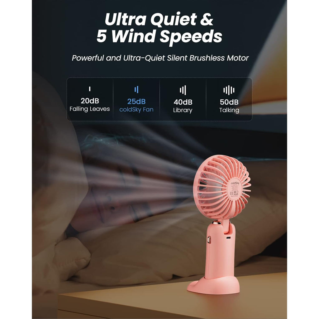 Coldsky Portable Handheld Fan, 4000Mah Battery Operated With Led Display, Handheld/Neck/Desk 3 In 1 Personal Small Fan, 90° Foldable Desk Fan With Base, 5 Speed Lash Makeup Fan For Women