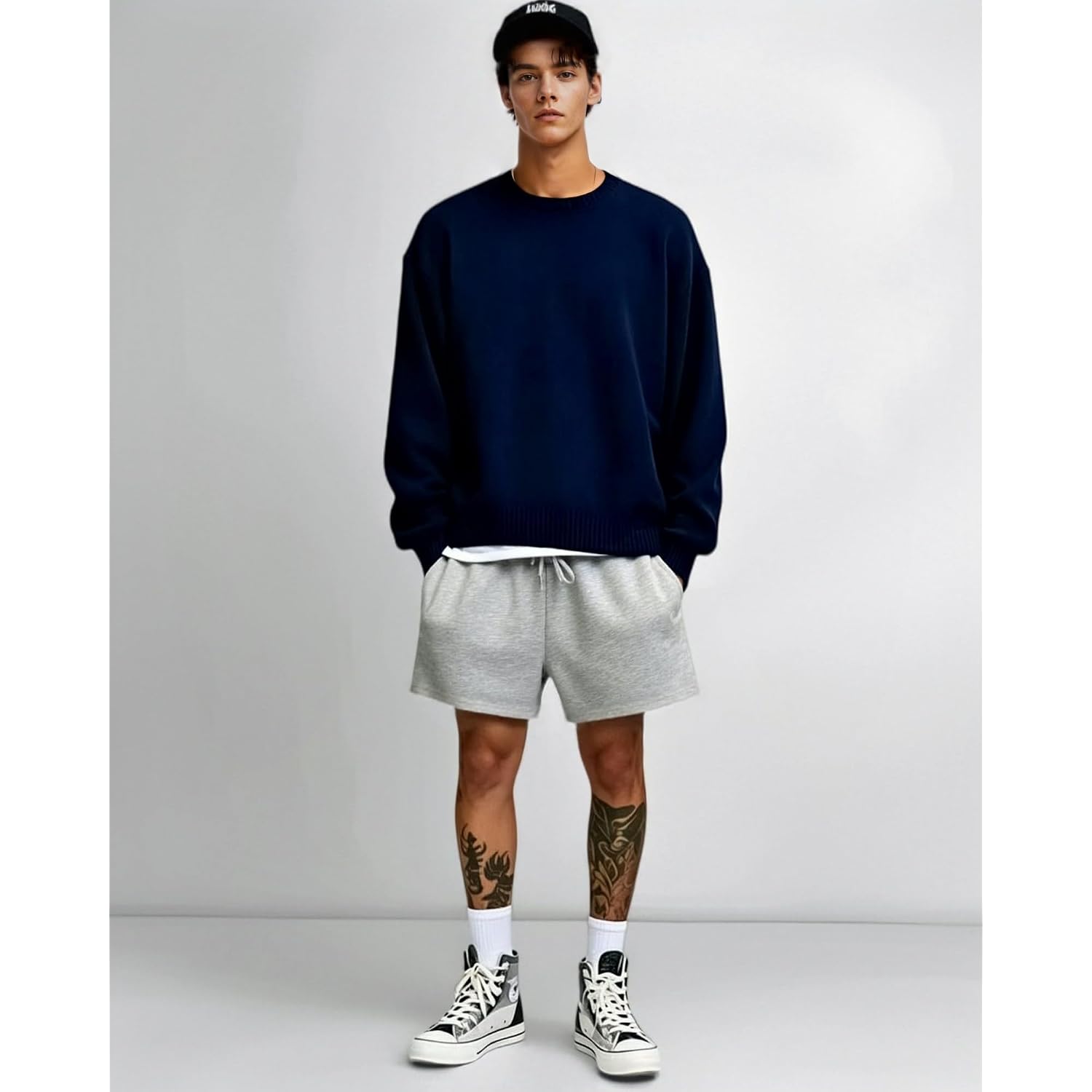 Men’S Baggy Sweat Shorts Above The Knee, Casual Gym Y2K Loose Fit Shorts With Drawstring Waist