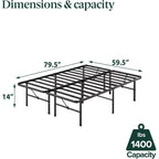 Zinus Rumi 14In Queen Metal Bed Frame, Quick Assembly Smartbase® Mattress Foundation, Heavy Duty Sturdy Steel With No Box Spring Needed, Eco-Friendly Packaging, Black