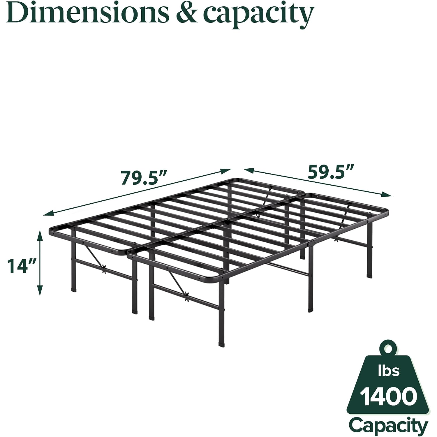 Zinus Rumi 14In Queen Metal Bed Frame, Quick Assembly Smartbase® Mattress Foundation, Heavy Duty Sturdy Steel With No Box Spring Needed, Eco-Friendly Packaging, Black