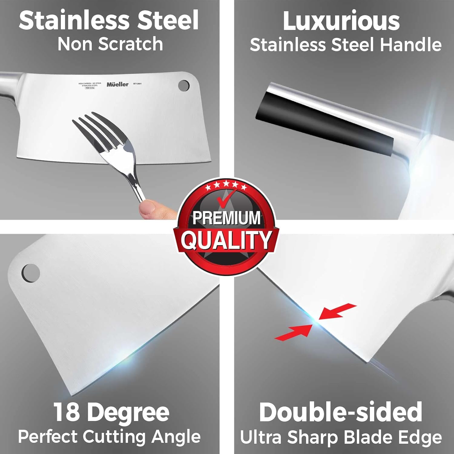 Mueller 7-Inch Meat Cleaver Butcher Knife - German High Carbon Steel, Laser-Tested Razor-Sharp Blade, Heavy Duty Bone Chopper for Meat & Vegetables, Home & Restaurant, Gift for Him