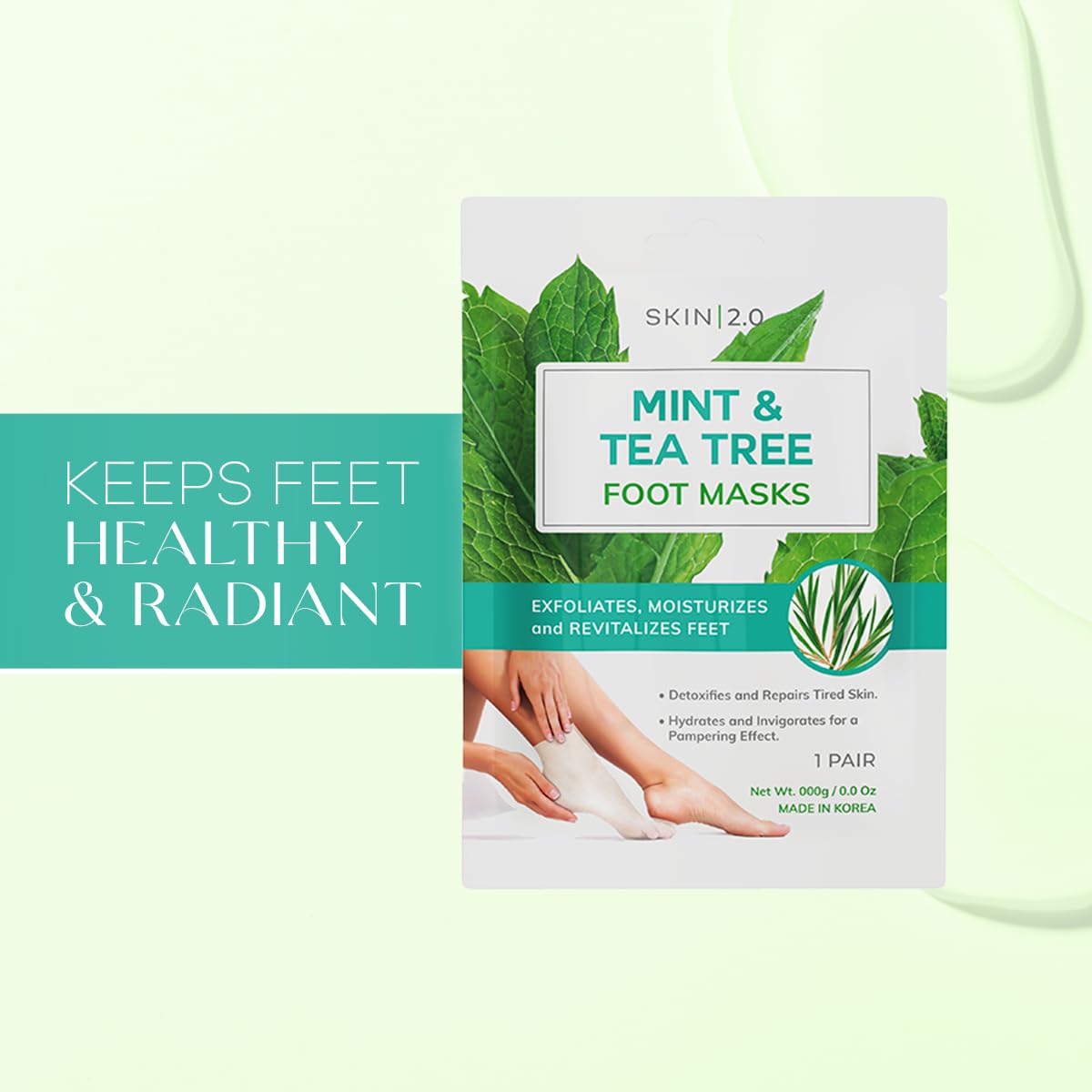 Skin 2.0 Tea Tree & Mint Foot Masks - Fights Athlete's Foot, Detoxifies & Exfoliates, Cooling & Relaxing - Dermatologist Tested Korean Skincare - Clean Beauty, Cruelty-Free, All Skin Types - 3 Pairs