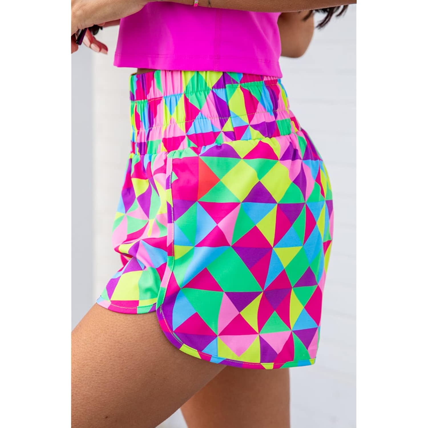 Shorts for Women Casual Pink Leopard High Waisted Athletic Shorts Shirred High Waist Daily