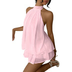 Women'S Chiffon Halter Drop Waist Mini Dress Wedding Guest Dresses Ruffle Formal Club Holiday Brunch Outfits