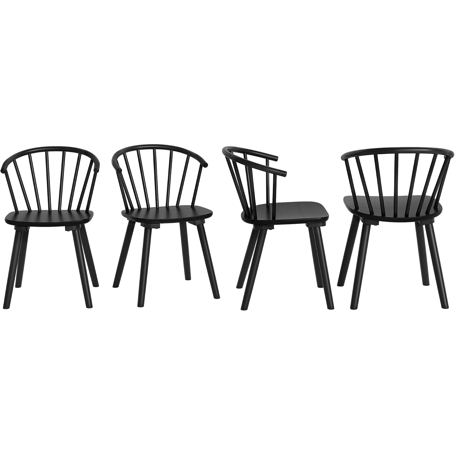 Lue Bona Black Dining Chairs Set Of 4, Farmhouse Wood Dining Chairs With Semicircular Backrest, Spindle Dining Chair For Kitchen And Dining Room, 18 Inch